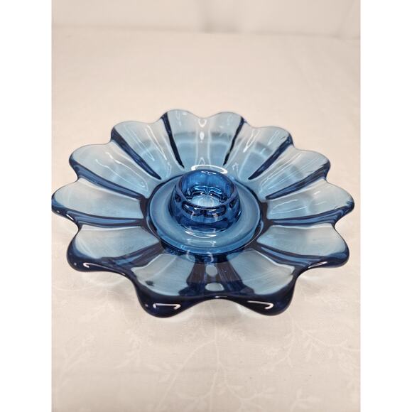 Vintage Federal Glass Candle Holders PAIR Celestial Ribbed Blue Glass 5 3/8" Art - Picture 5 of 8